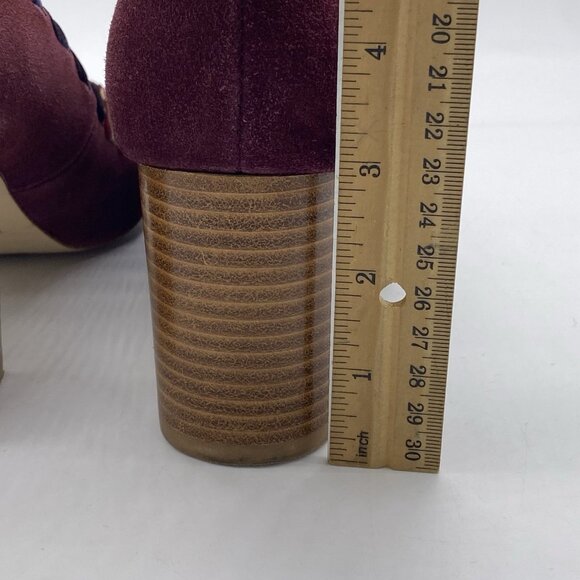 Anthropologie Pointed Toe Pumps 8M Whipstitch Braided Wood Block Heel Suede Wine - Picture 14 of 14